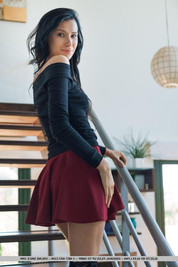 18P Hot teen Alecto strips for you on the stairs