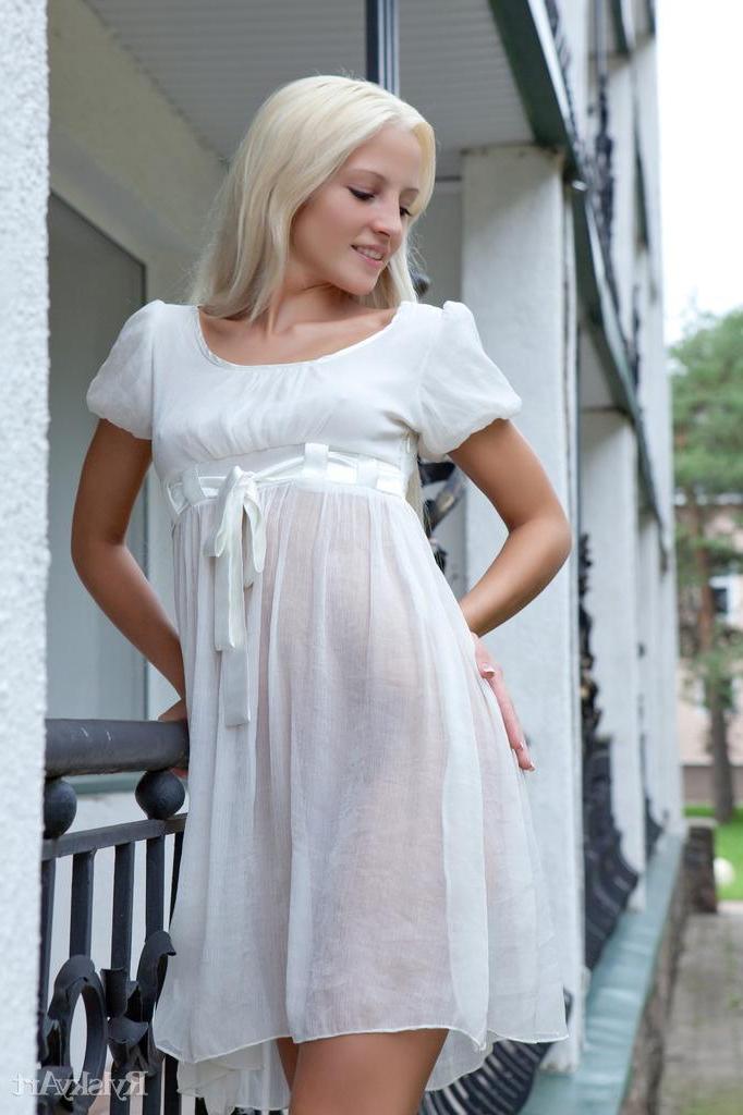 16P Gorgeous blonde teen Alysha A lifts her dress to show you her tight pussy
