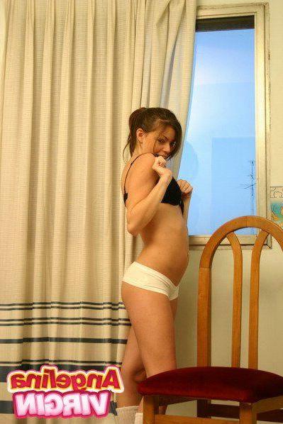 16P Pictures of teen cutie Angelina Virgin teasing with no top on