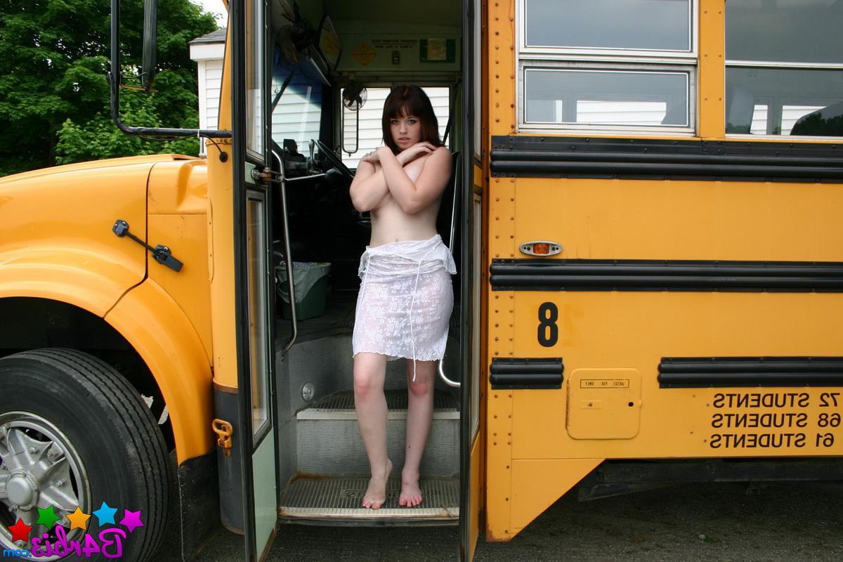12P Barbie has fun on the school bus as she strips out of her white lace dress