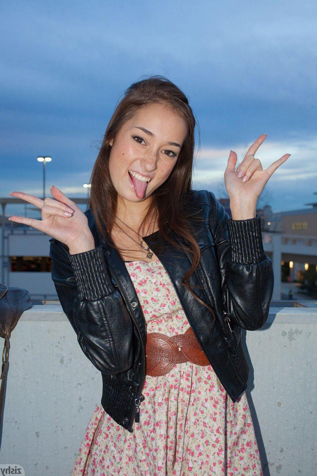 12P Brunette coed Carlee Delima has some fun out and about