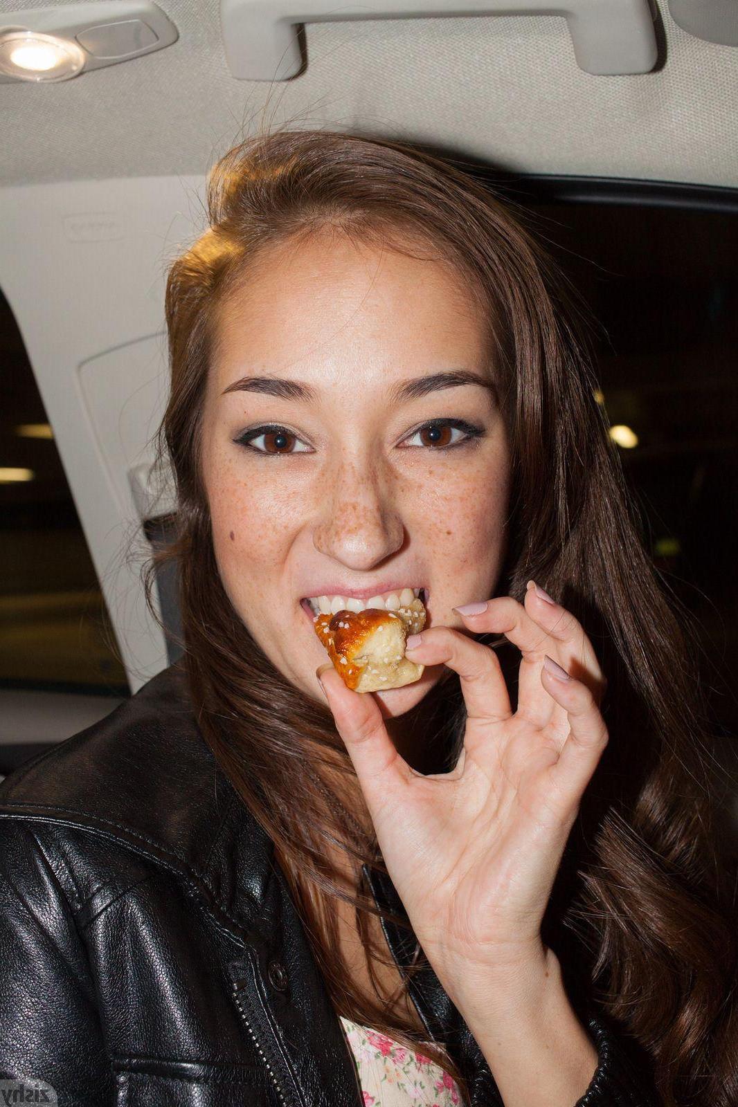 12P Brunette coed Carlee Delima has some fun out and about