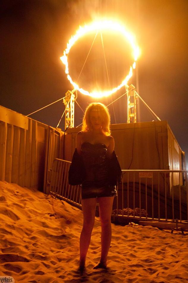 8P Blonde coed Catie Parker has some fun on a beach at night