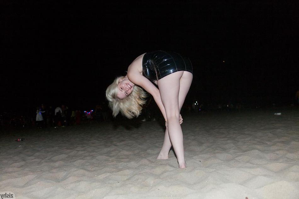 8P Blonde coed Catie Parker has some fun on a beach at night