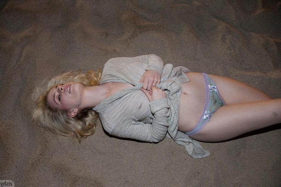 8P Blonde coed Catie Parker has some fun on a beach at night