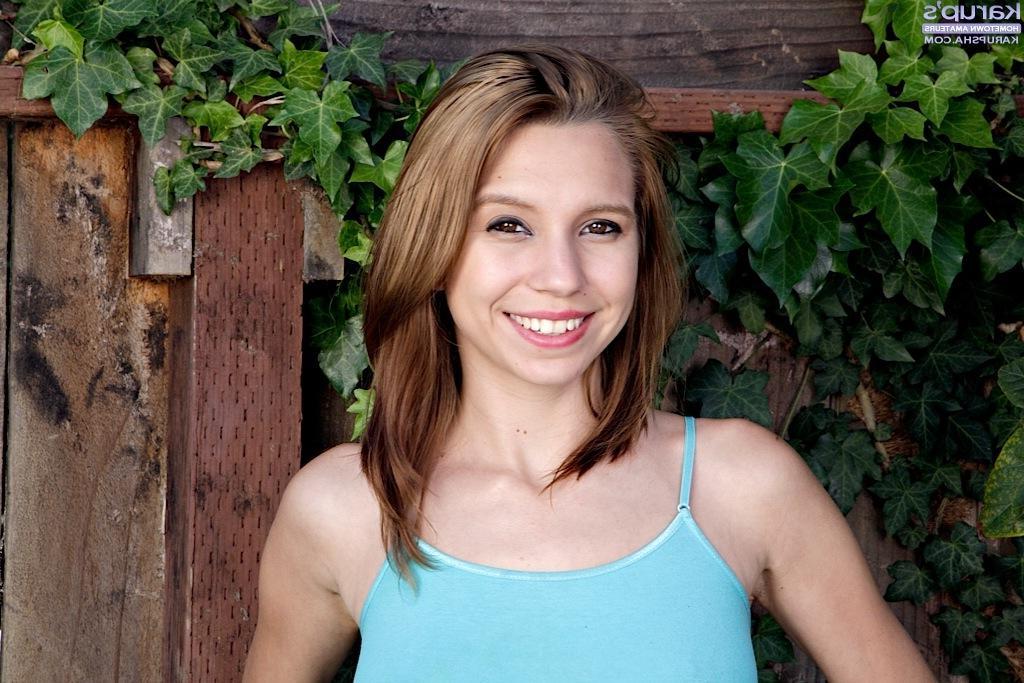 15P Super cute coed Cece Capella strips naked outdoors