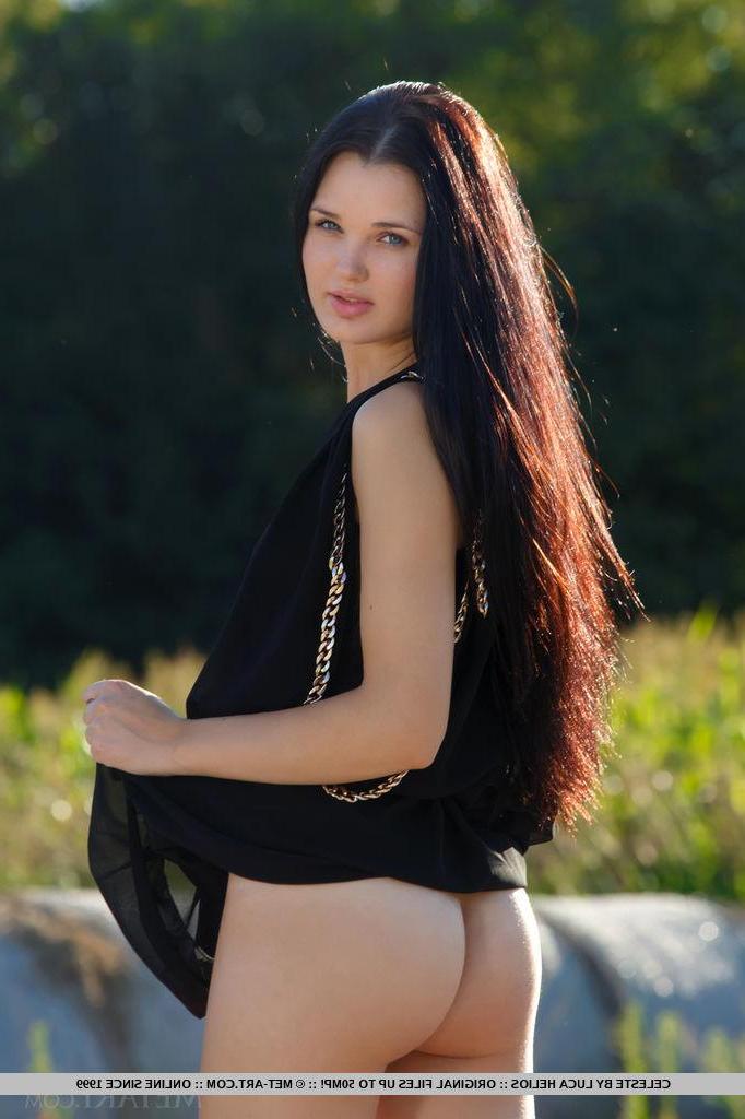 18P Beautiful brunette Celeste T strips out of her black dress in "Odveni"