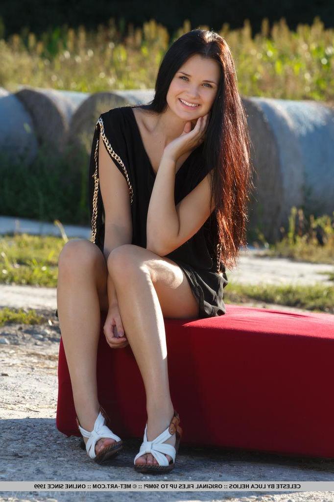 18P Beautiful brunette Celeste T strips out of her black dress in "Odveni"