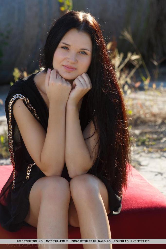 18P Beautiful brunette Celeste T strips out of her black dress in "Odveni"