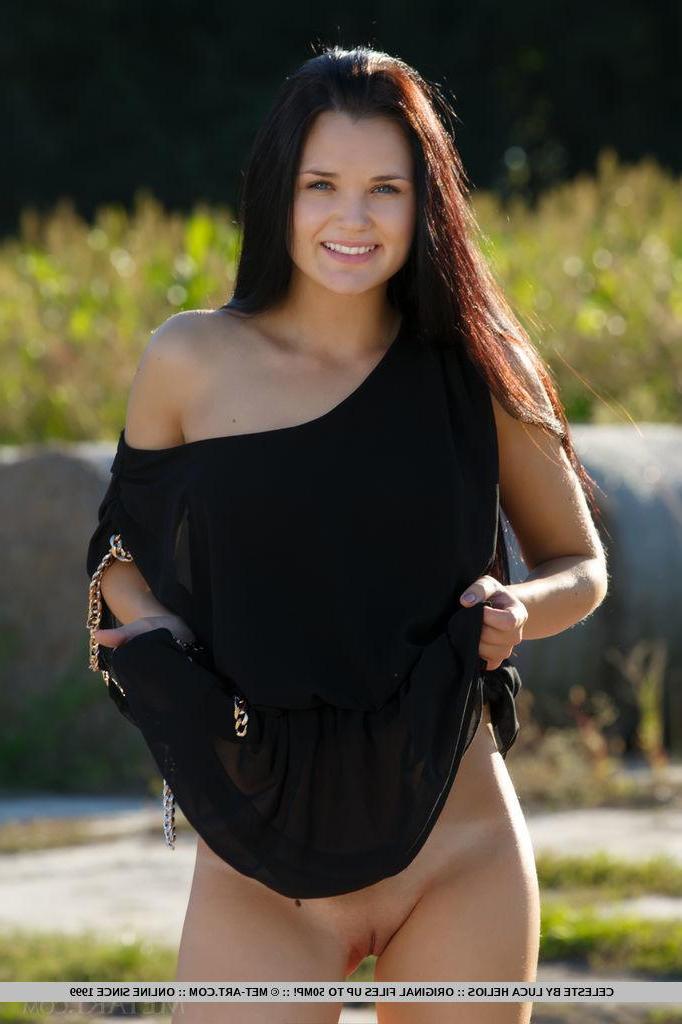 18P Beautiful brunette Celeste T strips out of her black dress in "Odveni"