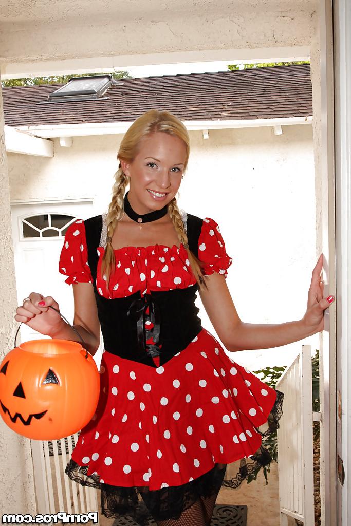 16P Teen babe with pigtails Eden Adams takes off her sexy uniform