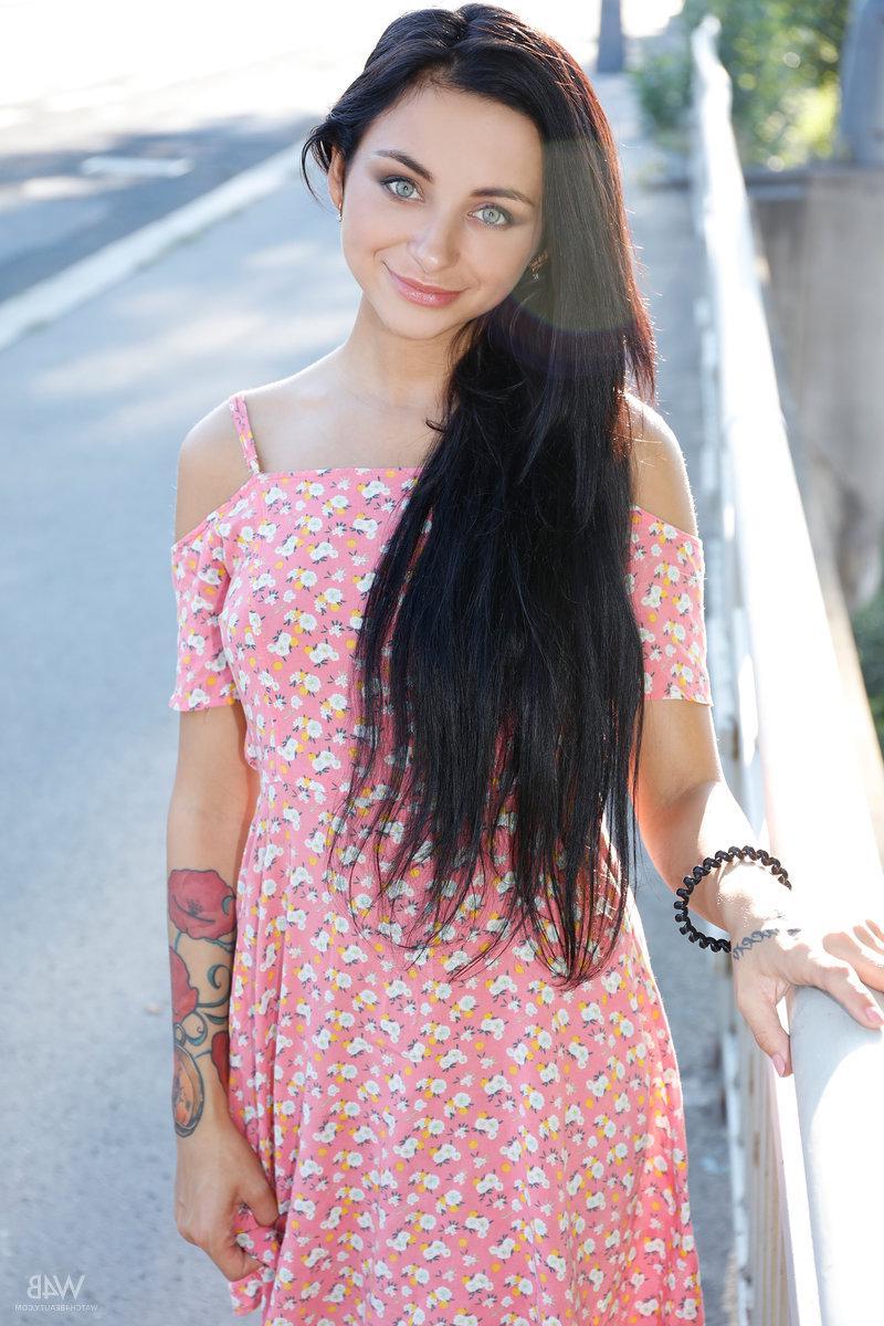 16P Brunette teen Dominka Dark enjoys being naughty in public