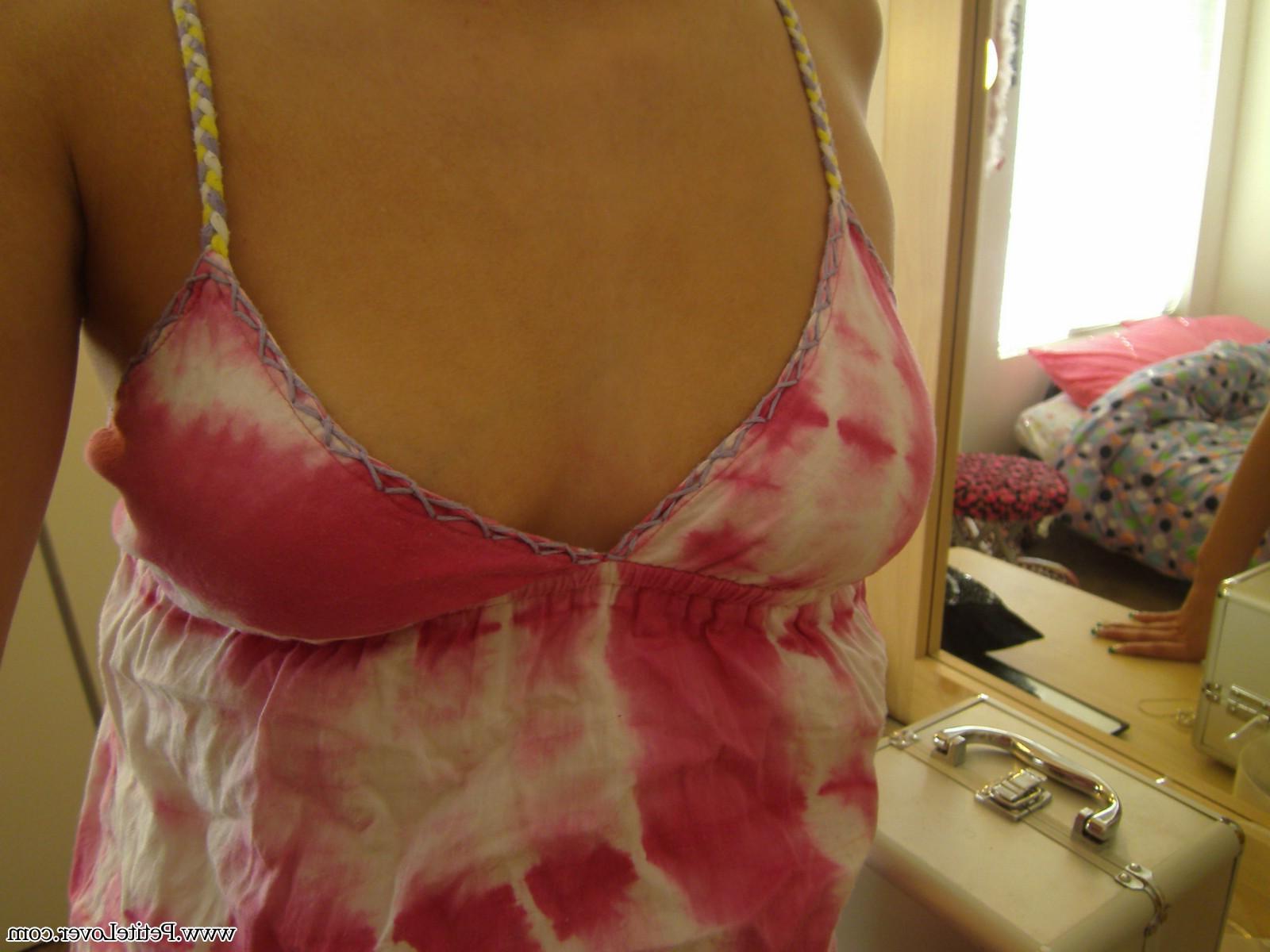 16P Blonde teen Elle takes topless selfies for you in the mirror