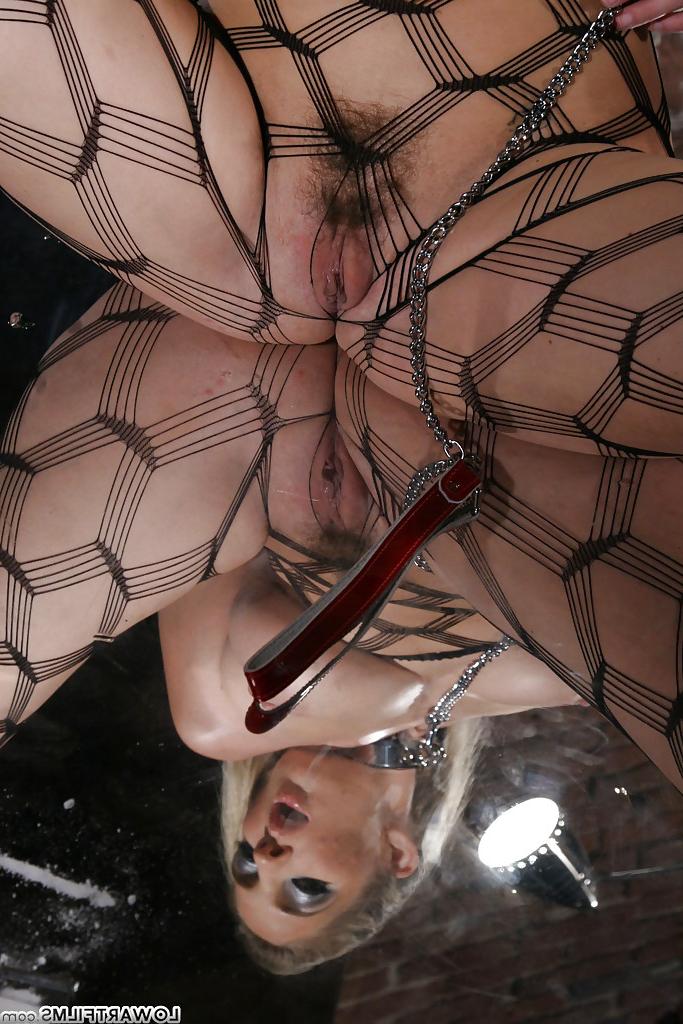 16P Petite MILF with massive tits Jordan Kingsley posing in fishnet pantyhose