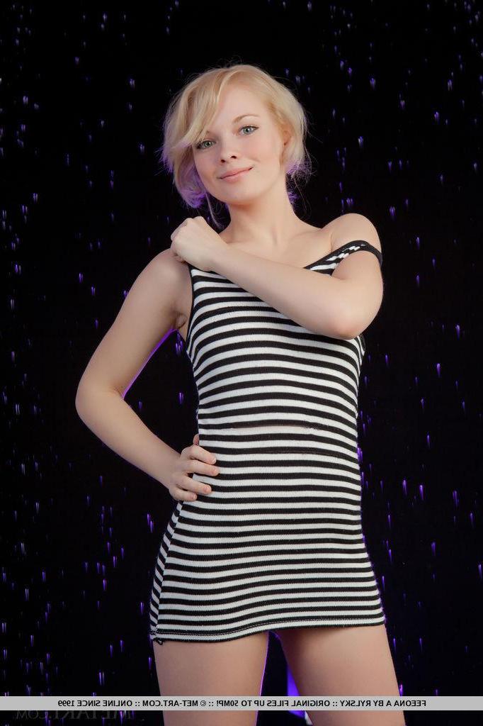 18P Blonde teen Feeona A strips nude and gets her pussy wet for you
