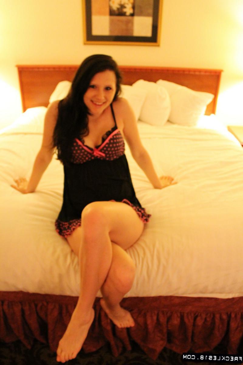 12P Teen beauty Freckles 18 strips out of her black lingerie and fingers her tight pussy
