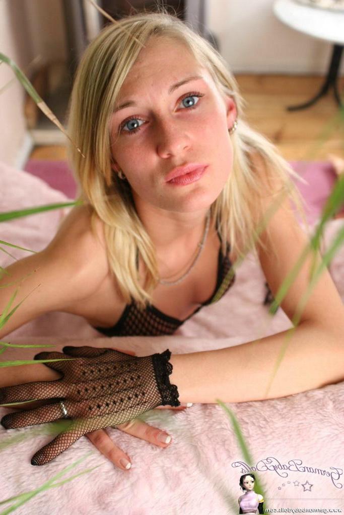 16P Pictures of blonde teen Jean in a sexy sheer bikini