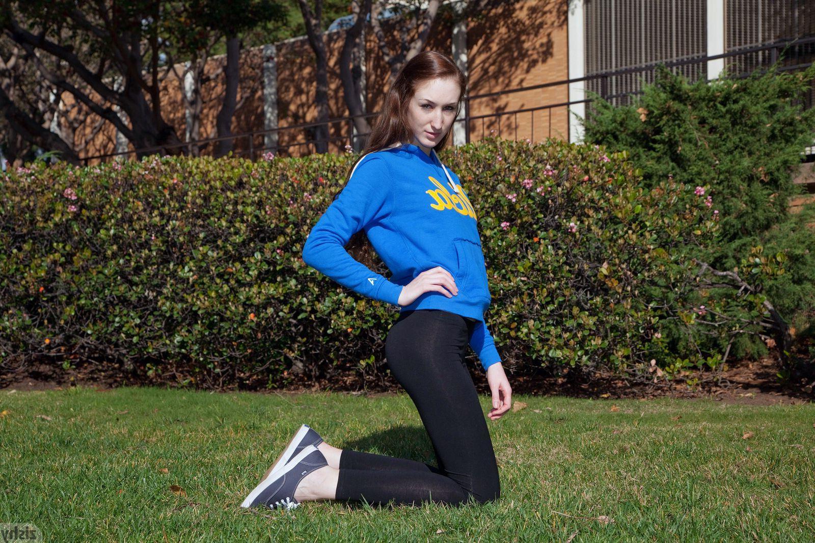 12P Hot redhead Haley Gladwell teases in her black yoga pants