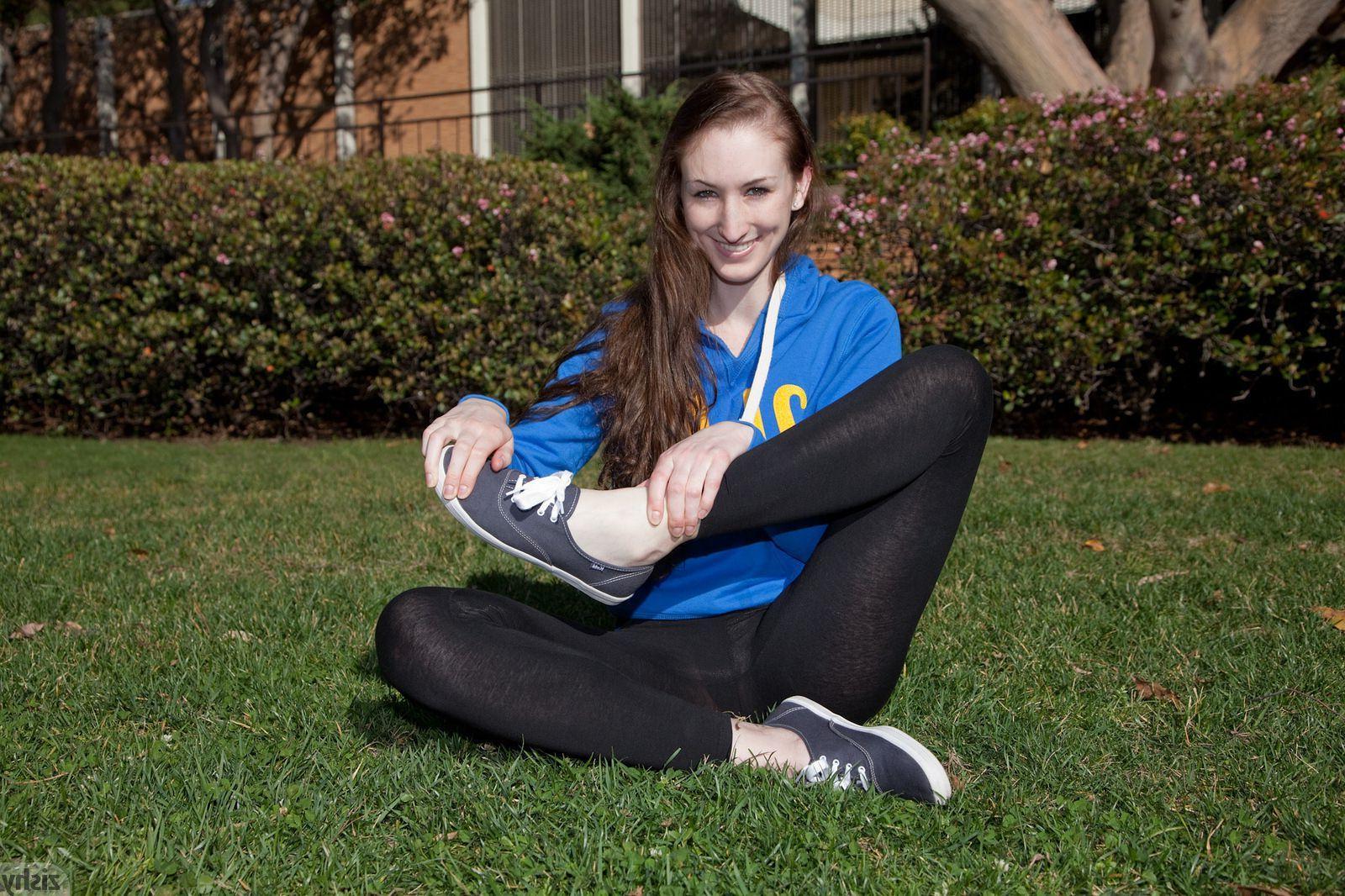 12P Hot redhead Haley Gladwell teases in her black yoga pants