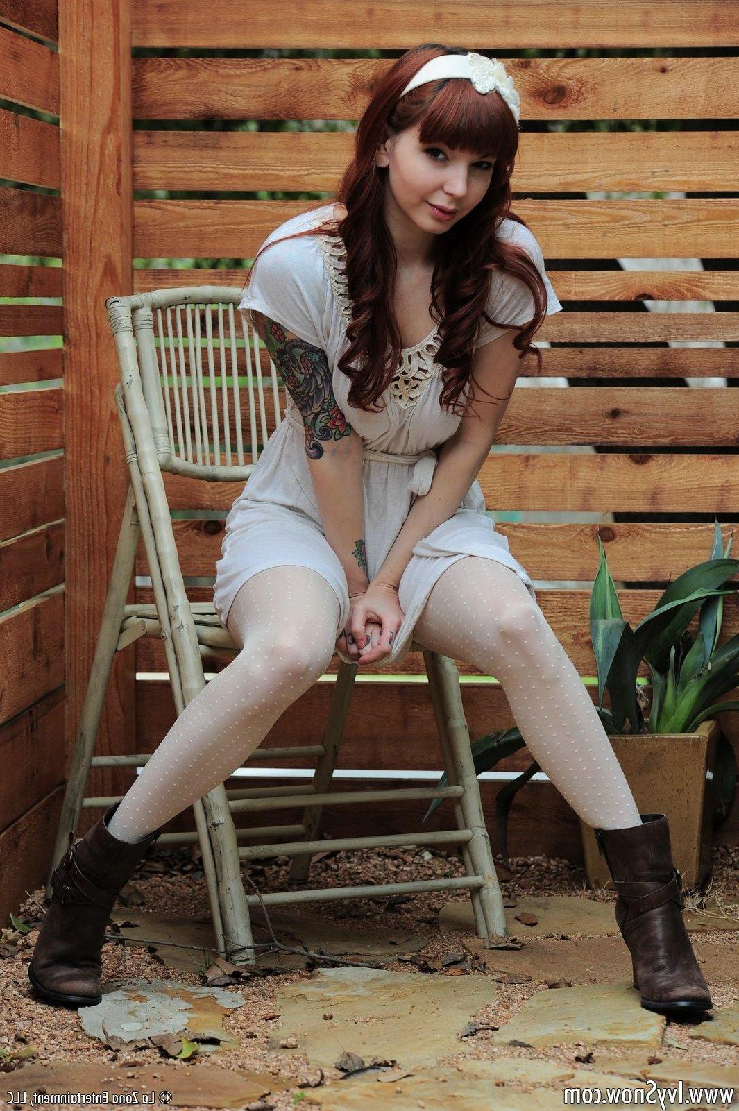 15P Ivy Snow plays outside wearing nothing but her white stockings