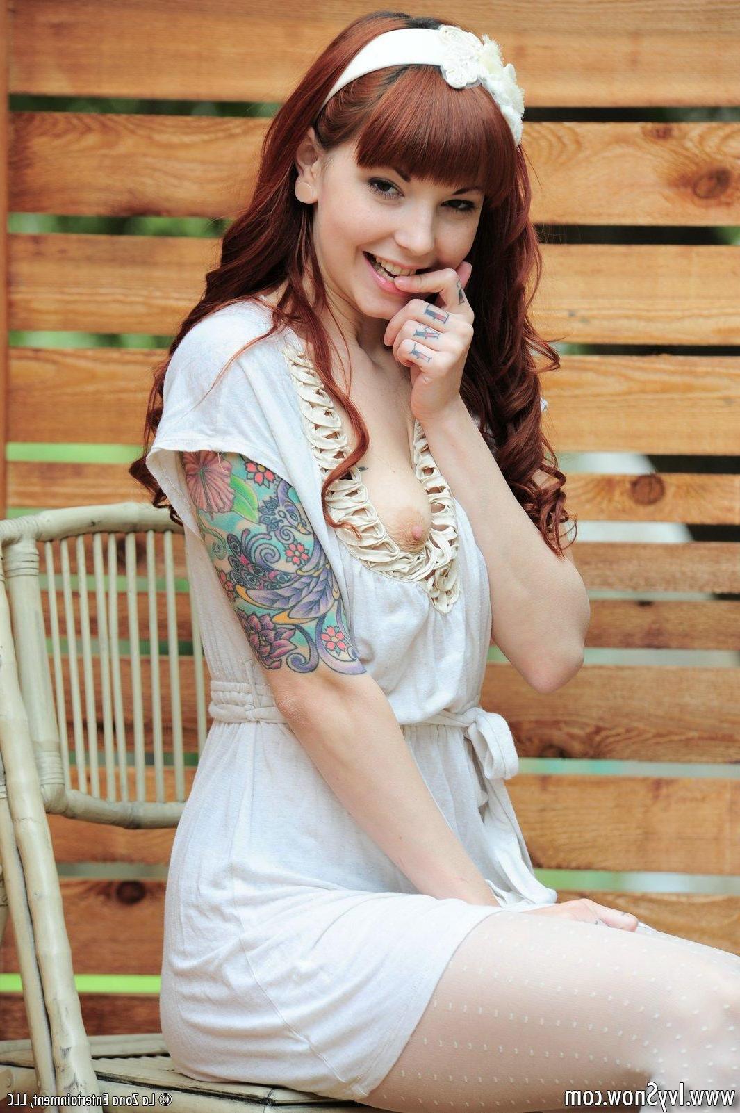 15P Ivy Snow plays outside wearing nothing but her white stockings