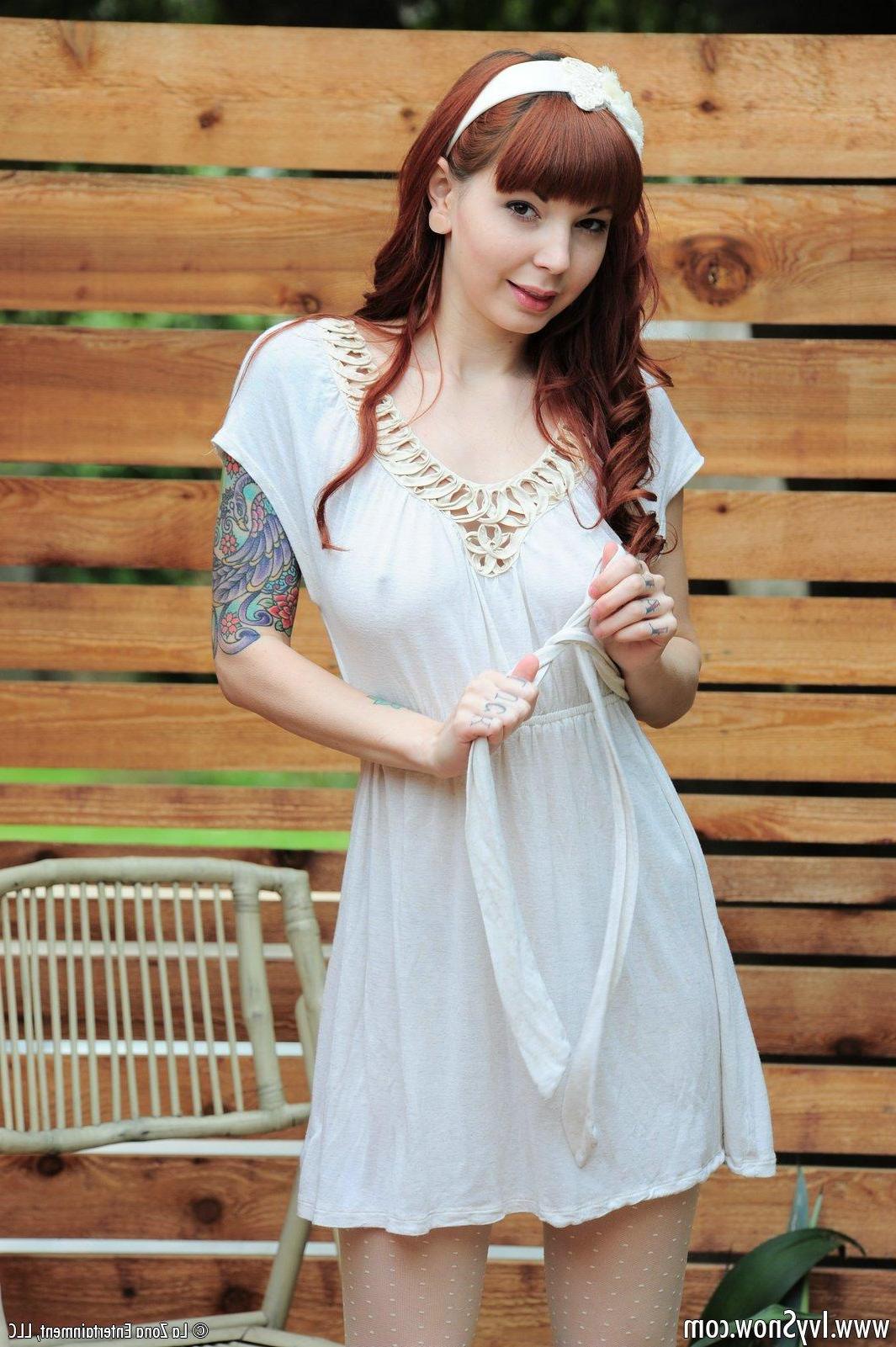 15P Ivy Snow plays outside wearing nothing but her white stockings