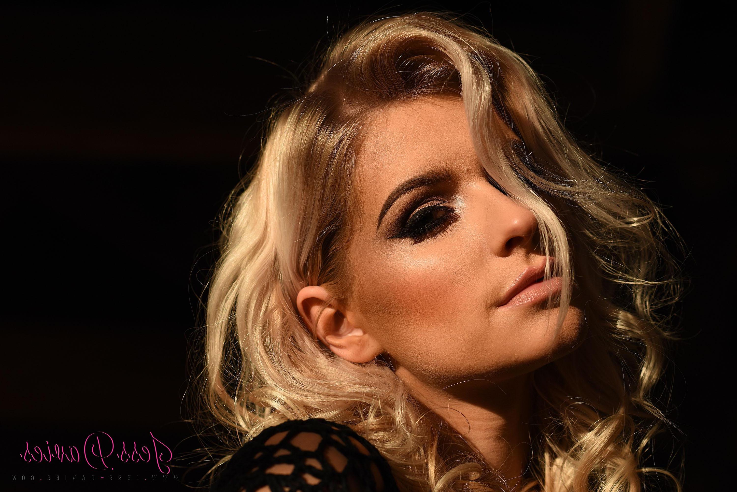 16P Busty blonde teen Jess Davies poses in black lingerie