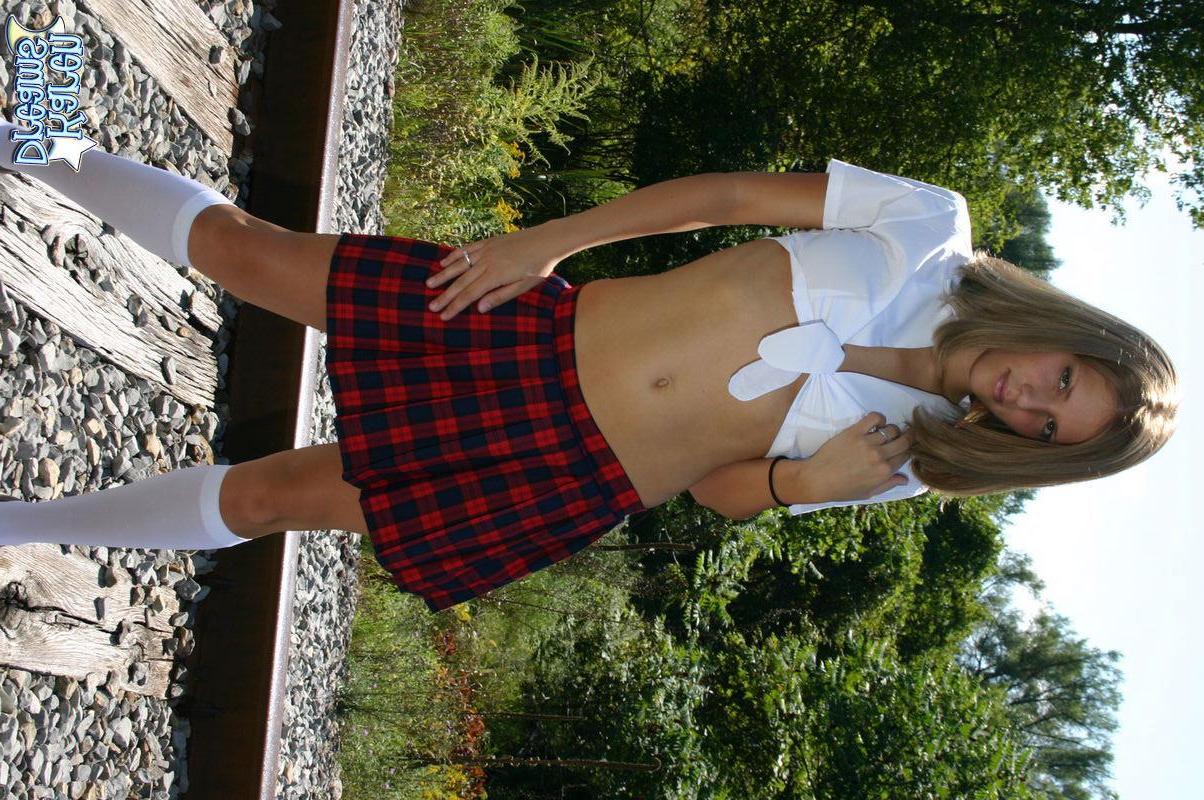20P Pictures of Karen Dreams stripping out of her schoolgirl uniform