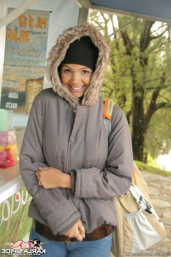 15P Pictures of teen hottie Karla Spice teasing in her winter coat