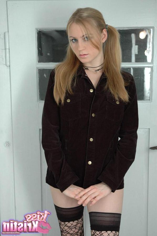 12P Blonde teen Kristin shows you what's under her black jacket