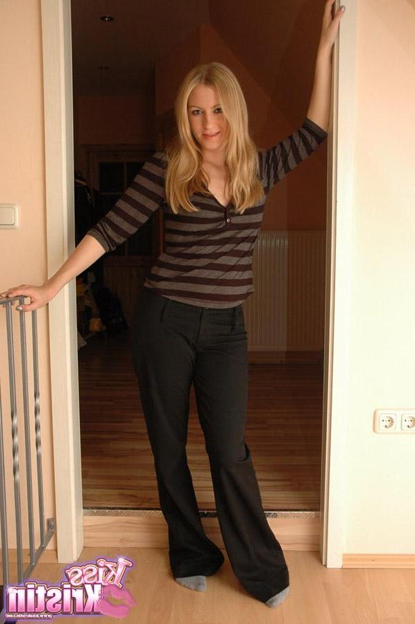 12P Blonde teen Kiss Kristen teases in her black pants