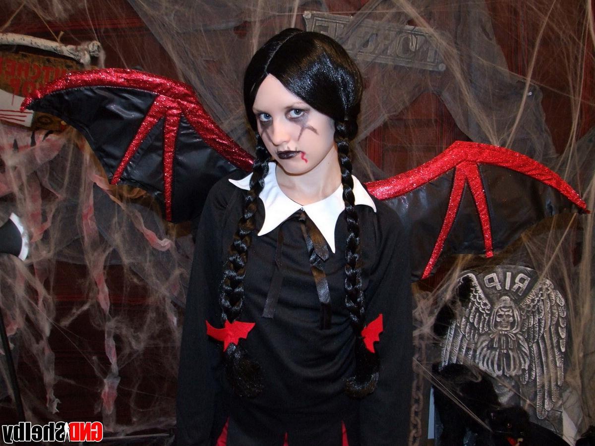 12P Slutty teen Shelby teases in her sexy halloween costume