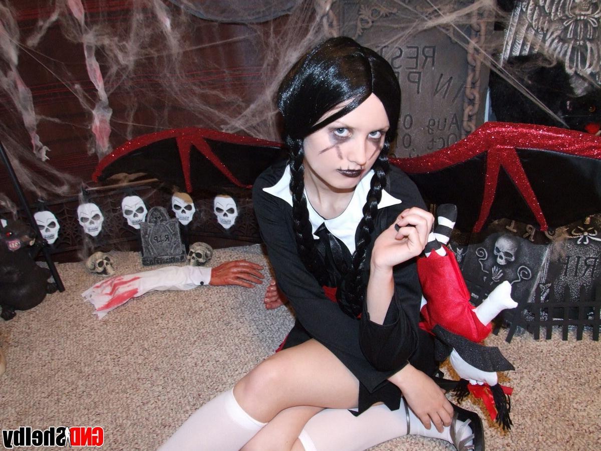 12P Slutty teen Shelby teases in her sexy halloween costume