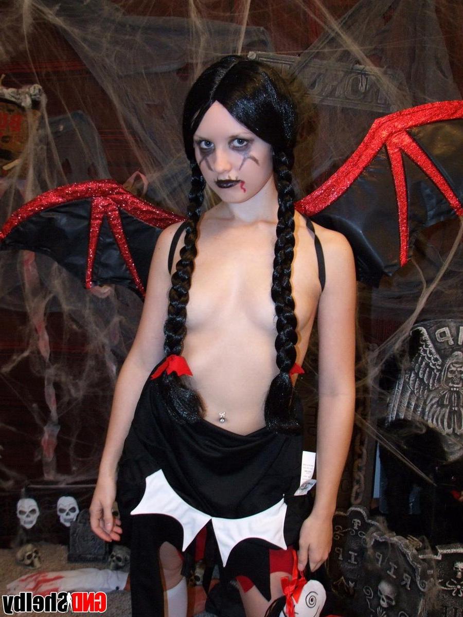 12P Slutty teen Shelby teases in her sexy halloween costume