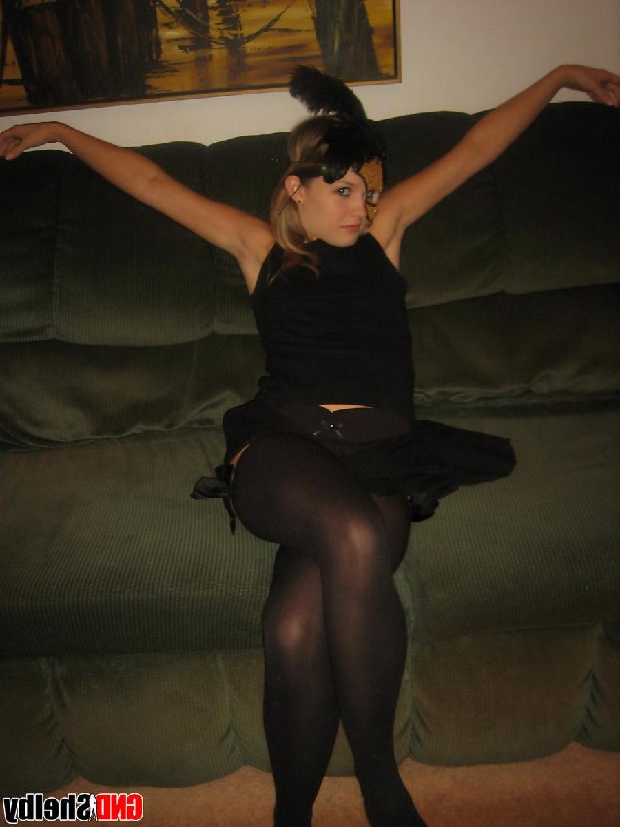 12P Shelby strips off her black dress and starts to rub her wet pussy