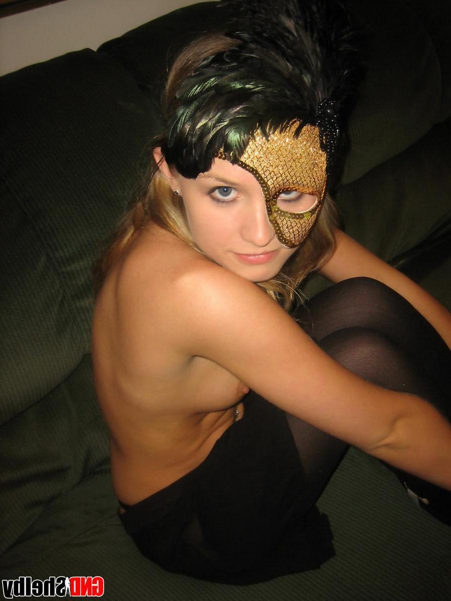12P Shelby strips off her black dress and starts to rub her wet pussy