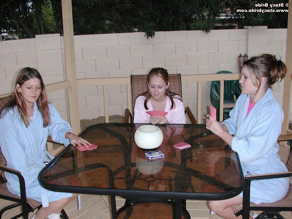 20P Pictures of teen model Stacy Bride playing strip poker with her friends
