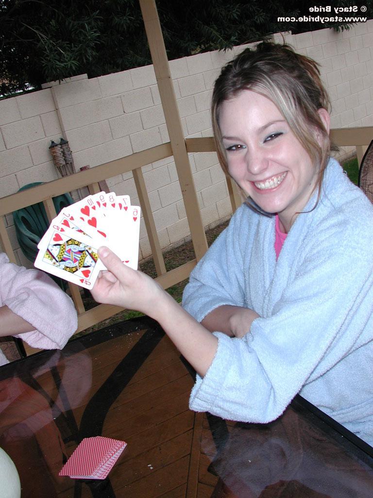 20P Pictures of teen model Stacy Bride playing strip poker with her friends