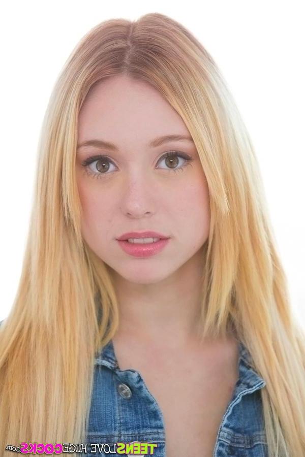 20P Blonde teen Lucy Tyler tries to fit a huge cock inside her super tight pussy