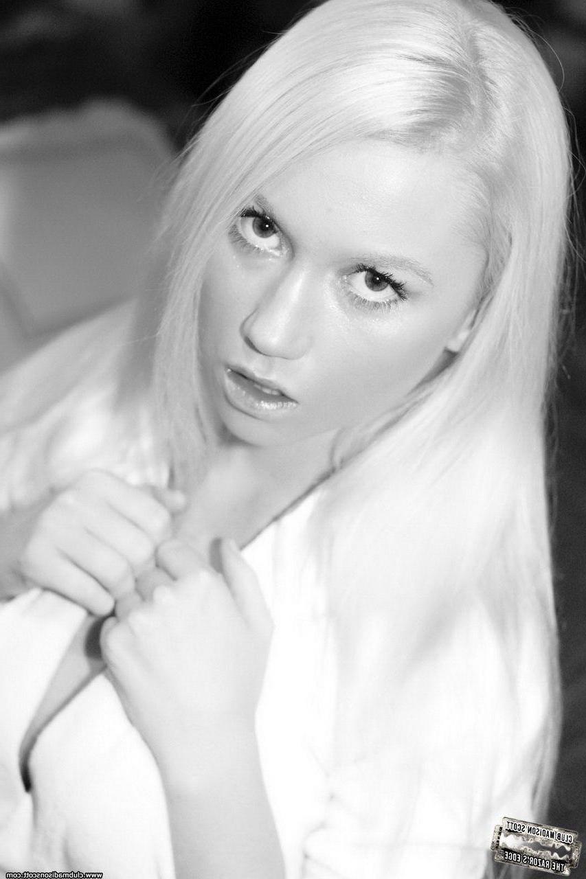 15P Pictures of Madison Scott getting naked in black and white