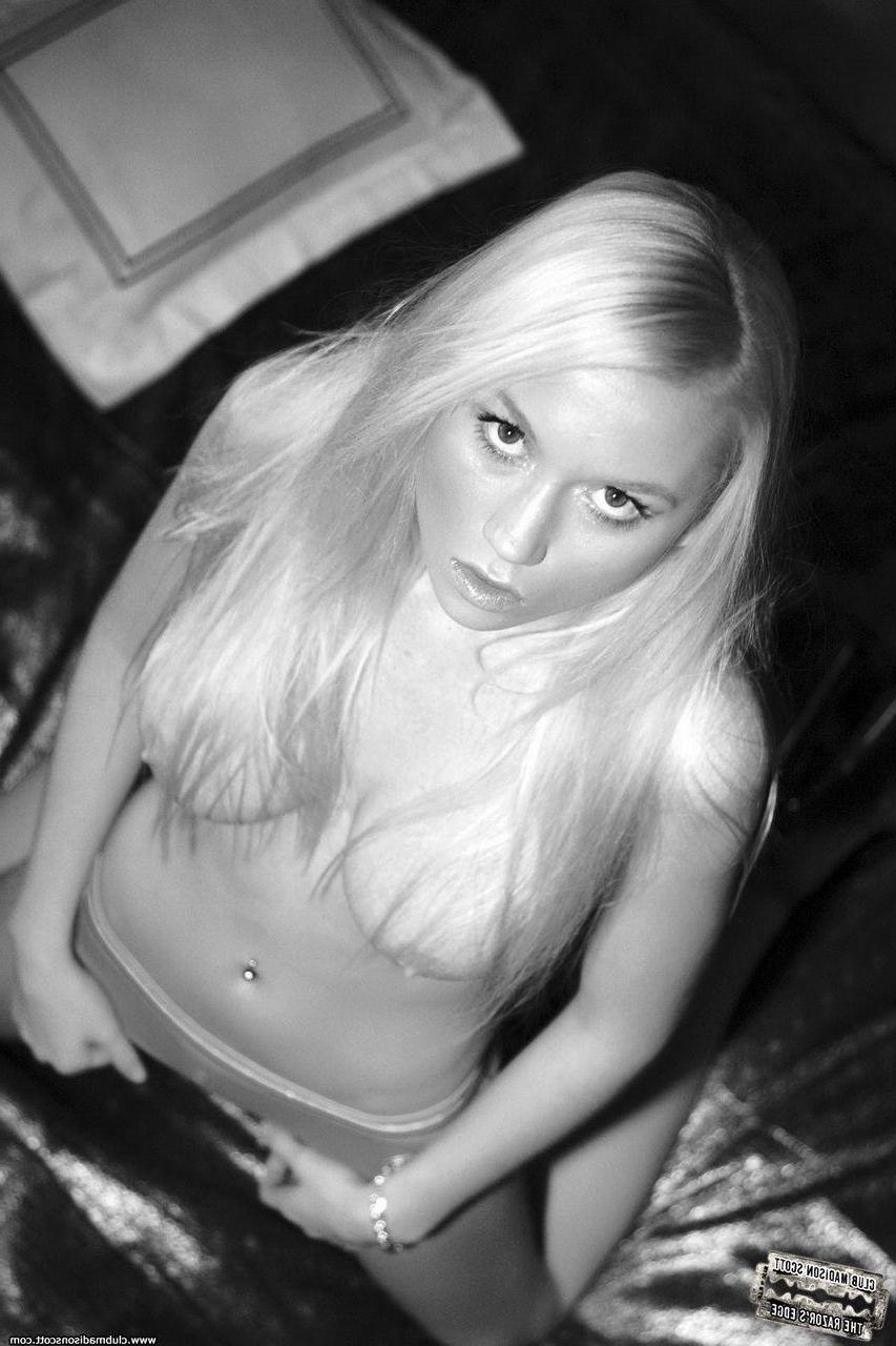15P Pictures of Madison Scott getting naked in black and white
