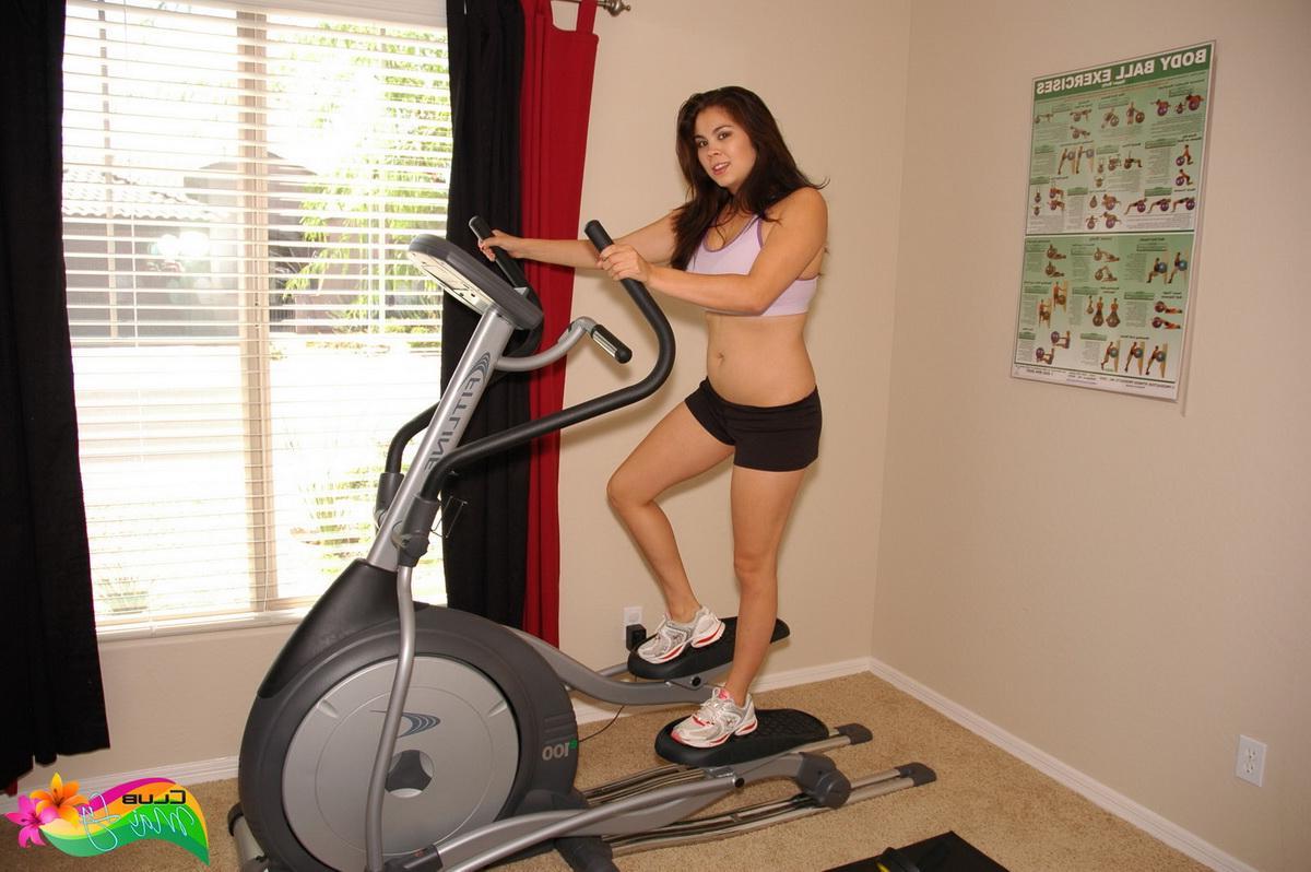 12P Big titty babe Mai Ly slowly strips naked during her workout at the gym