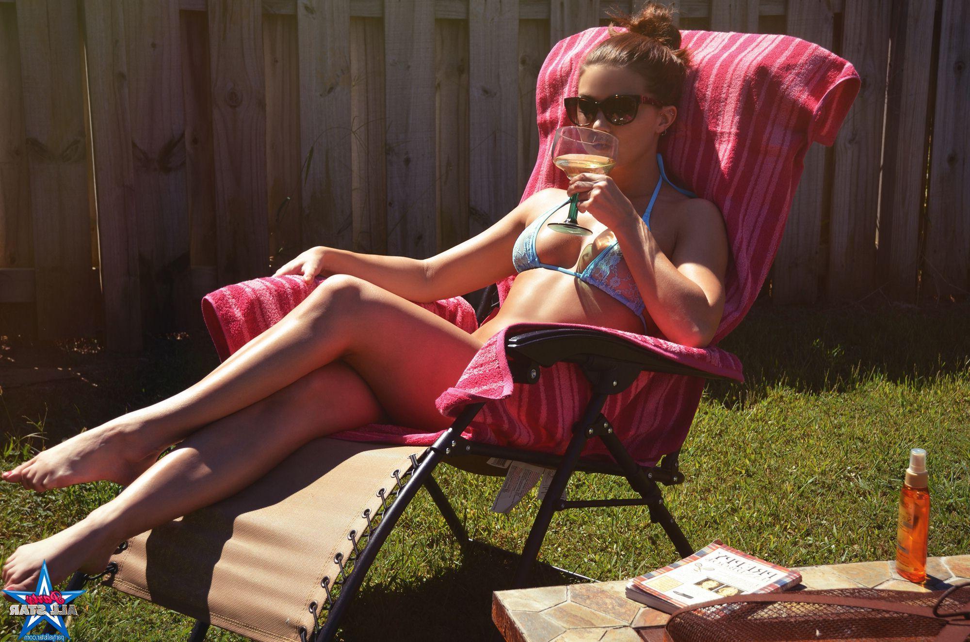 15P Hot coed Stephy shows off her boobs and legs in a bikini