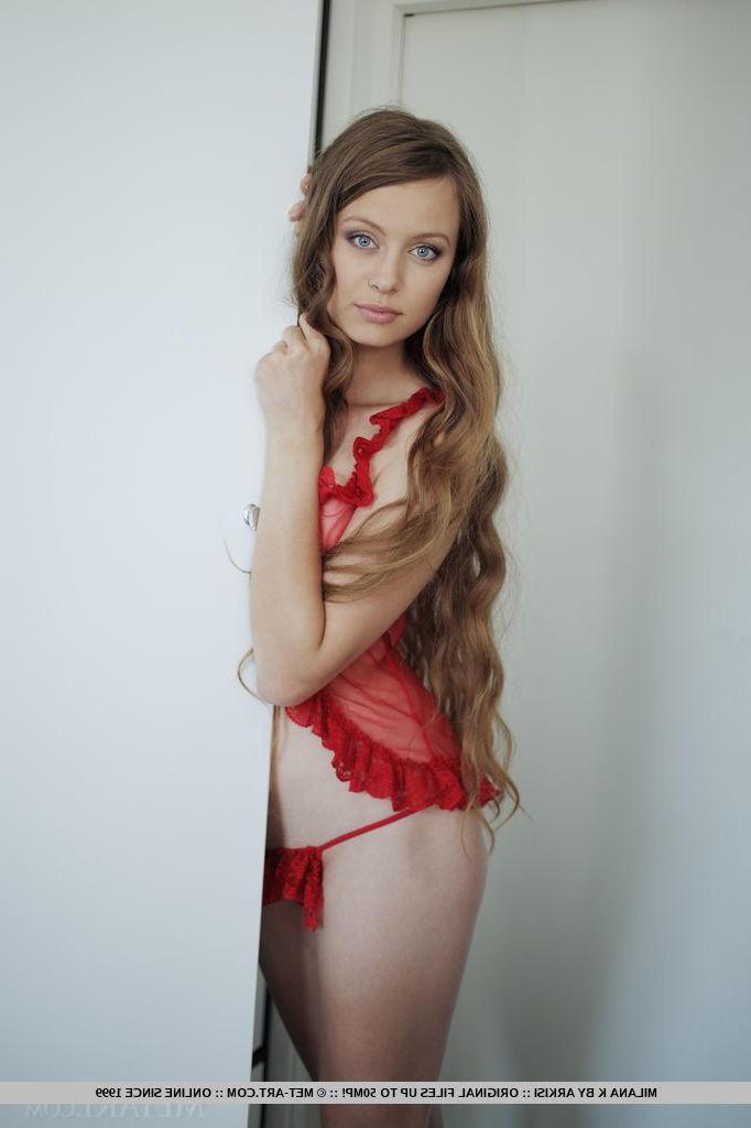 18P Hot teen Milana K strips off her sexy red nighty just for you