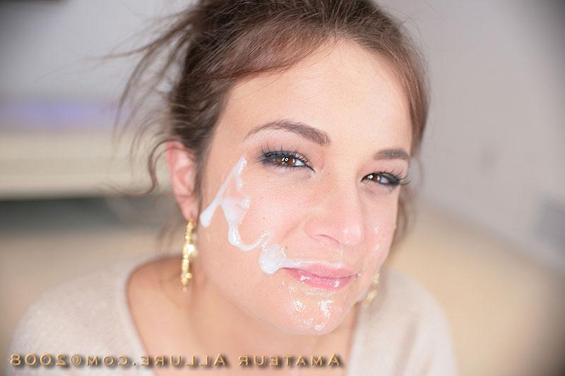 16P Hot teen Nadia blows cock and gets her face creamed
