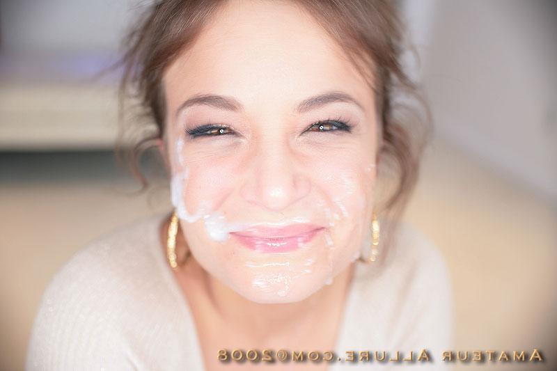 16P Hot teen Nadia blows cock and gets her face creamed