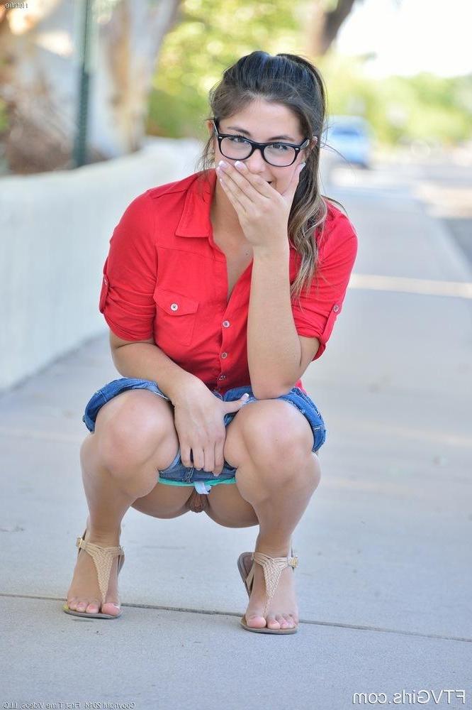 15P Brunette coed Natalie enjoys a playful first day