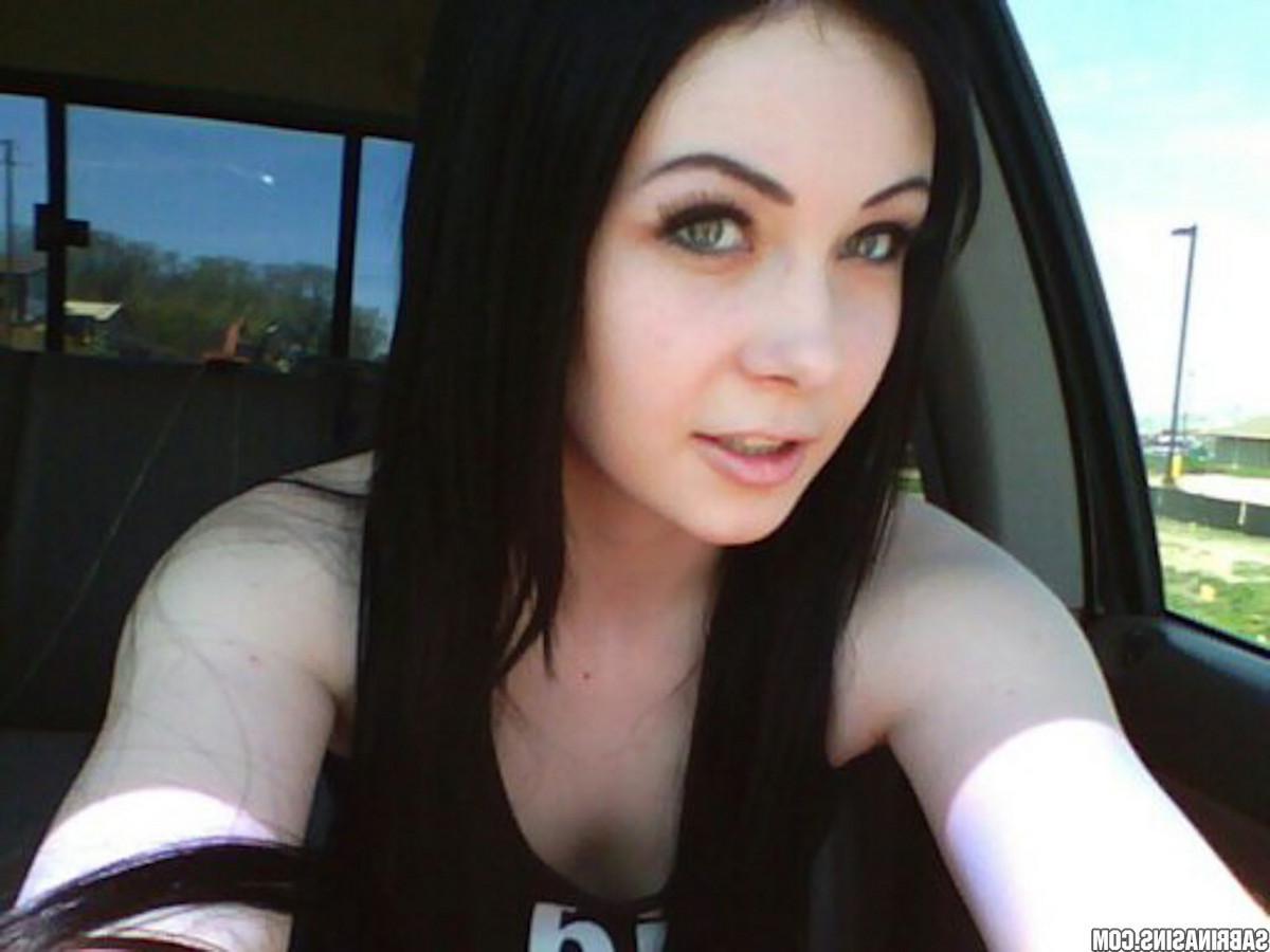 16P Beautiful teen Sabrina Sins takes sexy pics of herself in her car