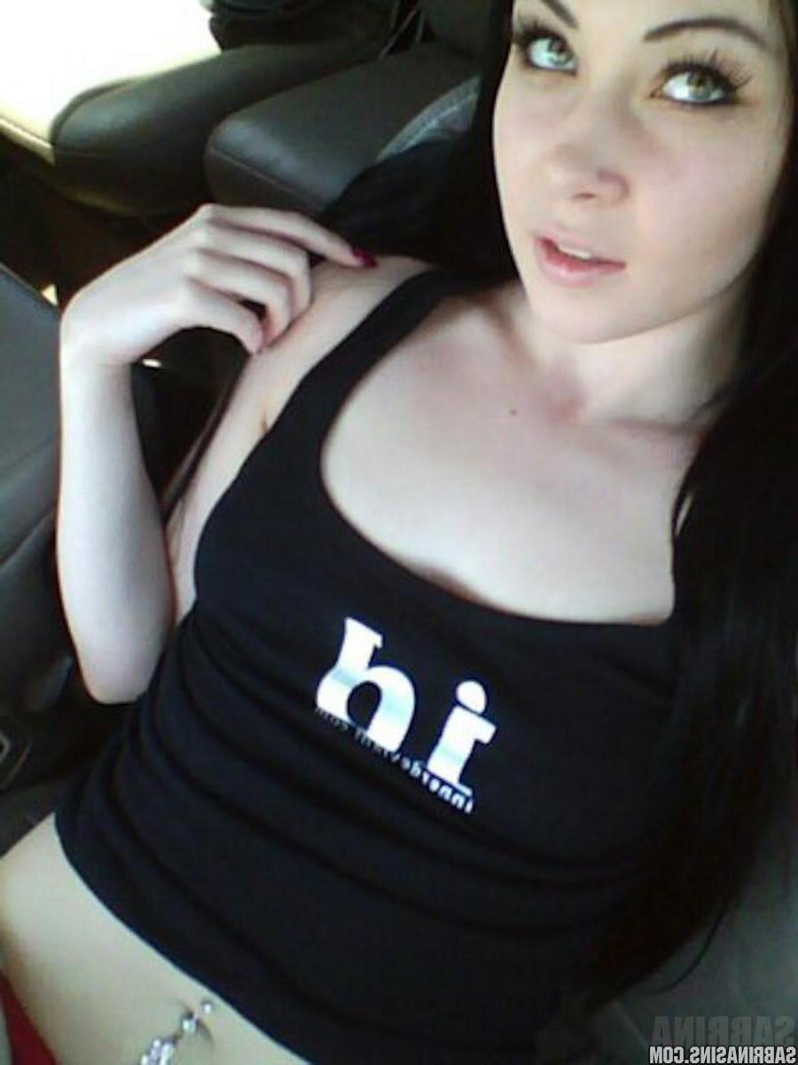 16P Beautiful teen Sabrina Sins takes sexy pics of herself in her car