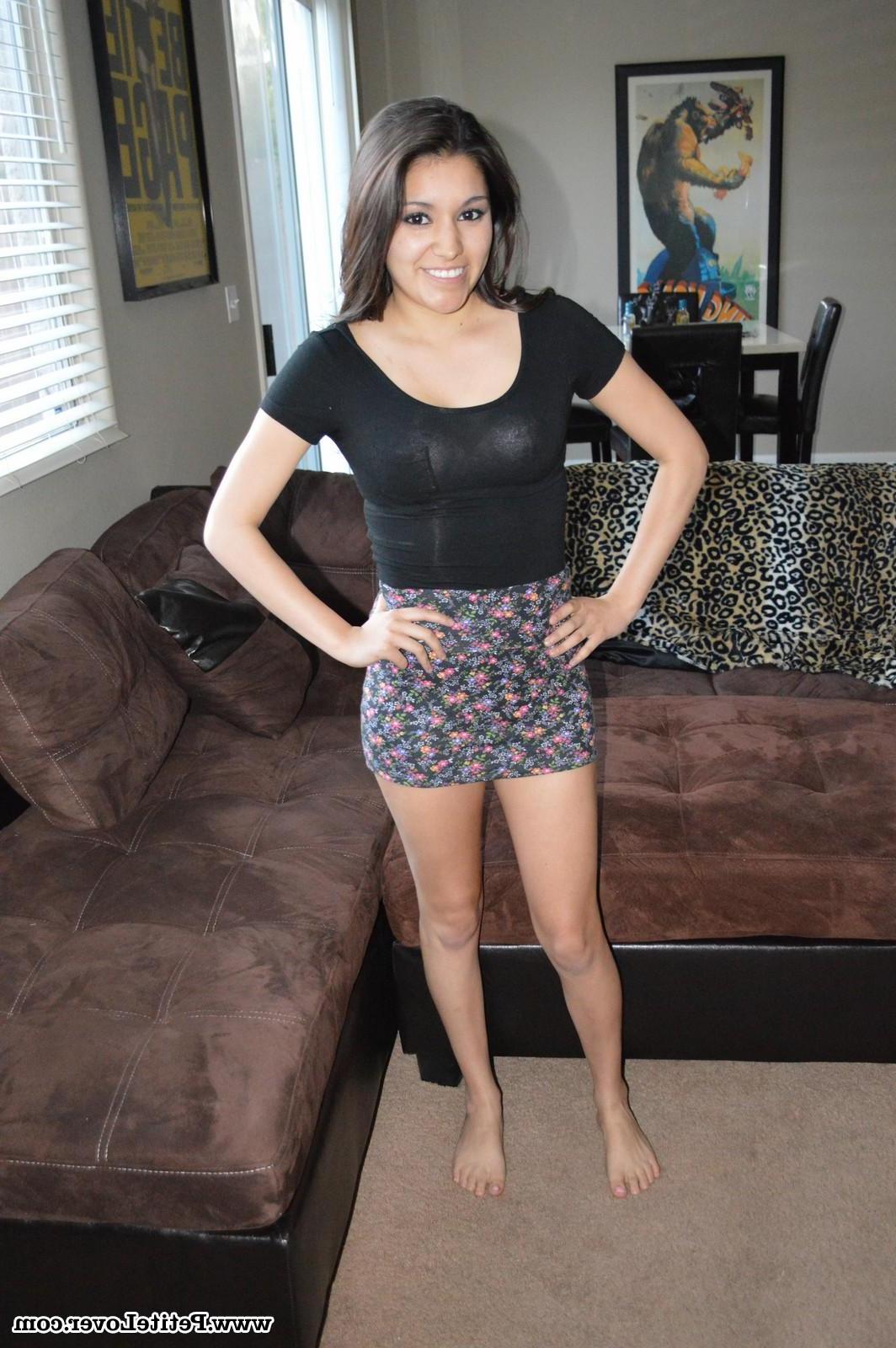 16P Petite latina Selena Santoro gets naughty in a short skirt